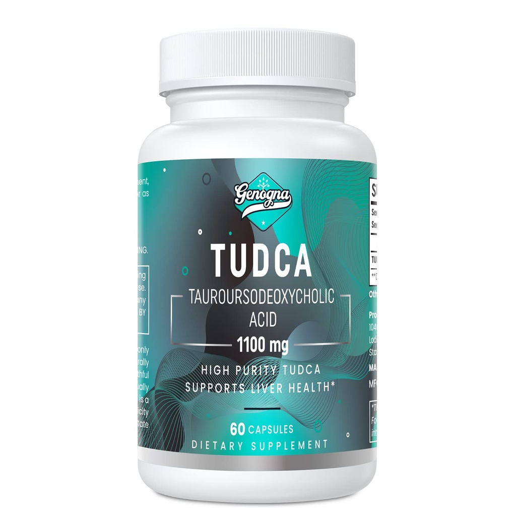 TUDCA 1100mg- Lever Support for Detox Rensning, Vandopløselige Bile Salte med stærk Bitter Taste, 60 Veganske kapsler, Non- GMO, Gluten- Free