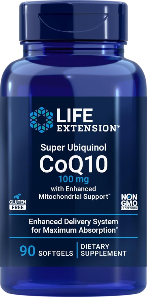 Life Extension COQ10 Super Ubiquinol 100mg med forbedret Mitokondriel Support, 90 Softgels