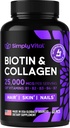 Biotin og Collagen Kosttilskud med Keratin 25000 mcg - Hår hud & negle Vitaminer med Collagen Keratin B Complex - Lavet i USA - Biotin til hårvækst kvinder & mænd Support Skin & Nails, 60 kapsler