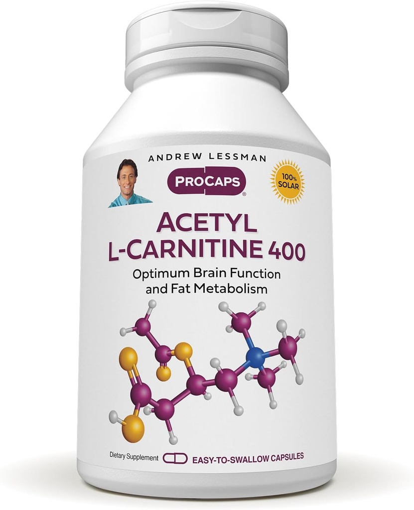 ANDREW LESSMAN Acetyl L- Carnitin 400 mg - 60 kapsler - Støtte til nervesystem, fedt og energi Metabolisme, sund hjerne funktion, sundt blod flow til hjernen. Let at synke kapsler.