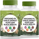 Oregano Oil, hvidløg ekstrakt, Olive Leaf, Black Seed Oil, Astragalus- immunsupport & fordøjelsessygdomme supplement til kvinder og men- 120 greve