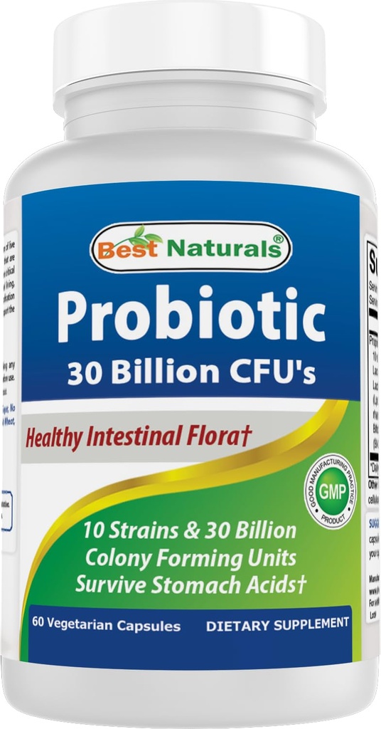 Bedste Naturals Probiotiske 10 Stammer & 30 Millioner CFU Intestinal Flora, 60 Veggie Kapsler (60 Greve (pakke med 1))