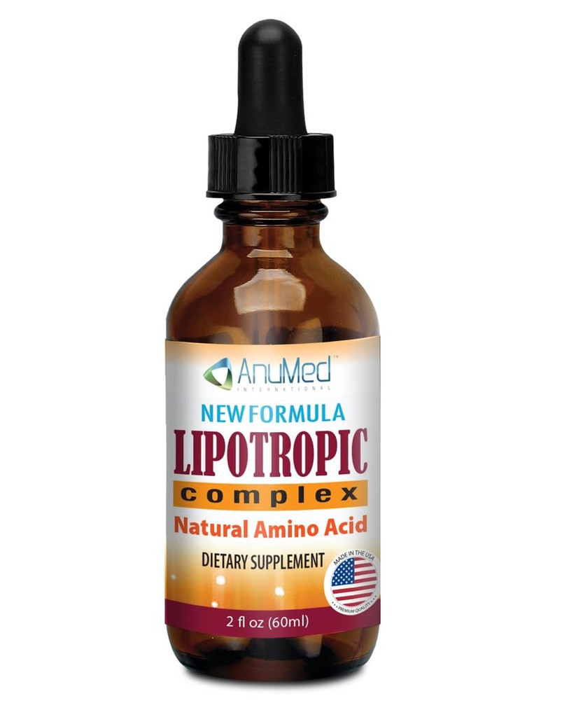 ANUMED - Lipotropic Complex Liquid Drops med vitamin B12, B6, Folinsyre, Cholin, Inositol til leversundhed, Natural Cleanser, Detox + øger naturlige energiniveauer. Vegan, Non- GMO, Gluten- Free (2oz)