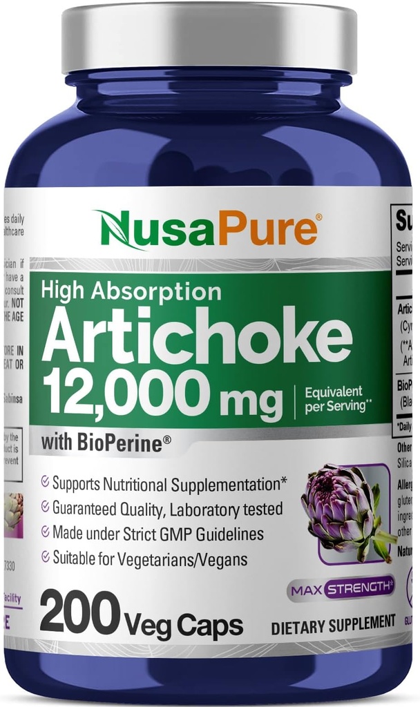 NusaPure Artichoke 20: 1 Extract, 600 mg Tilsvarende 12.000mg 200 Veggie caps (Non-GMO, Gluten Free)