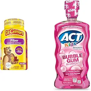 L 'il Critters 90 Fiber Gummy supplement og ACT Kids 16.9oz Anticavity Fluorid Rinse Bundle