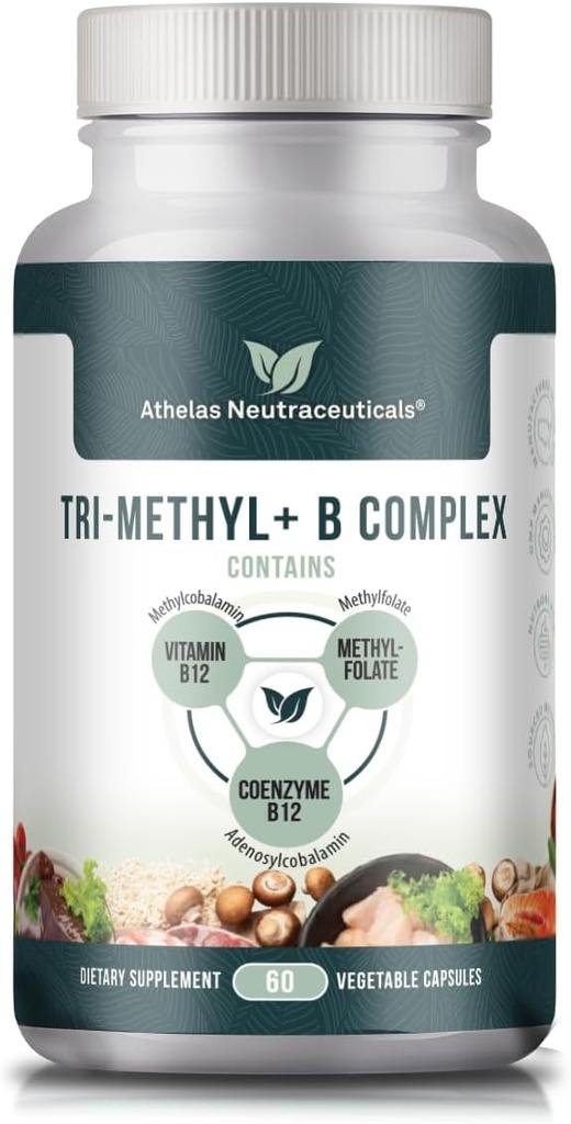 Tri- Methyl + B Complex Methylerede B-vitaminer - Fuld Spectrum Methyl B Complex Vitamin Supplement til MTHFR Støtte med aktive former af B12 Methylcobalamin, Adenosylcobalamin og Methylfolat