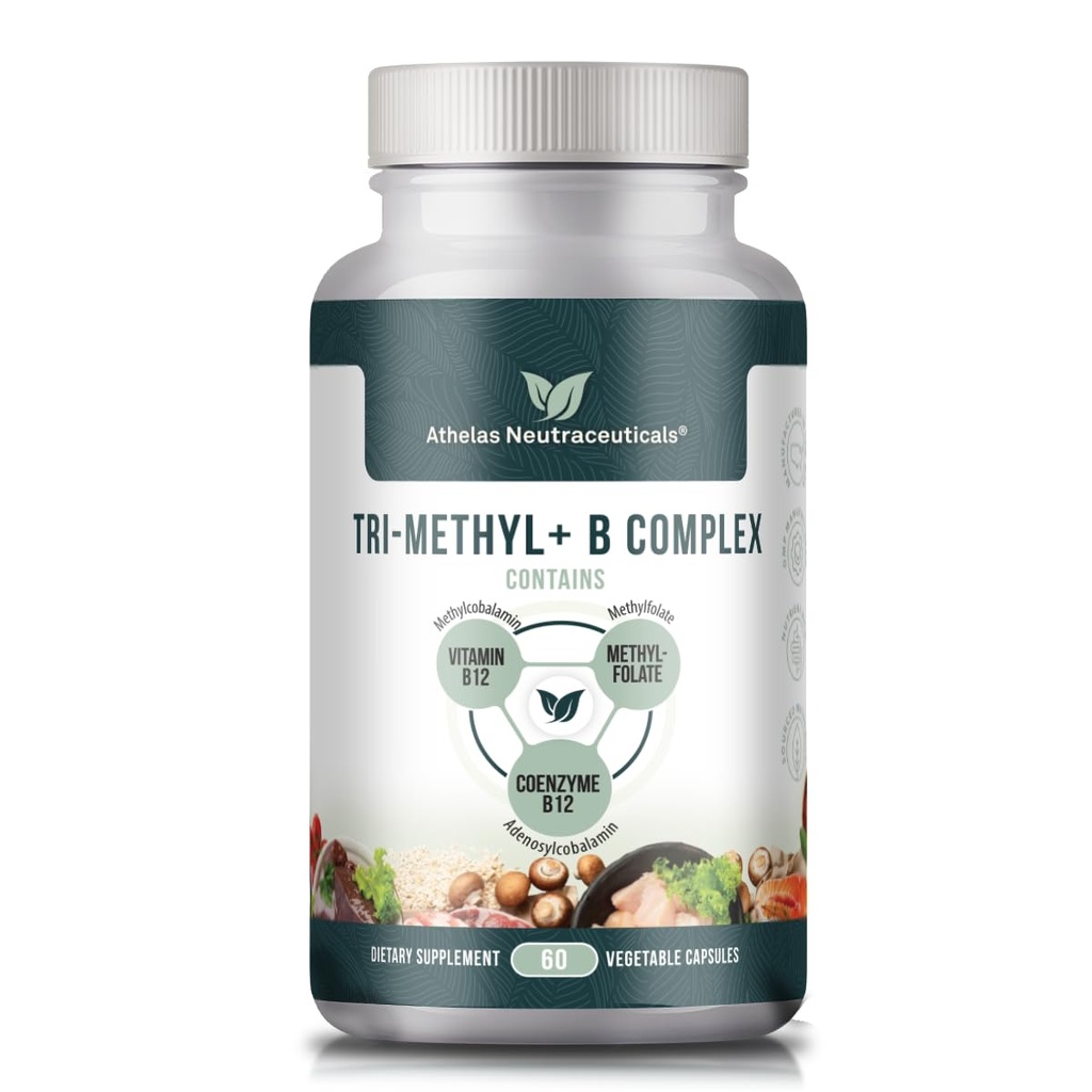 Tri- Methyl + B Complex Methylerede B-vitaminer - Fuld Spectrum Methyl B Complex Vitamin Supplement til MTHFR Støtte med aktive former af B12 Methylcobalamin, Adenosylcobalamin og Methylfolat