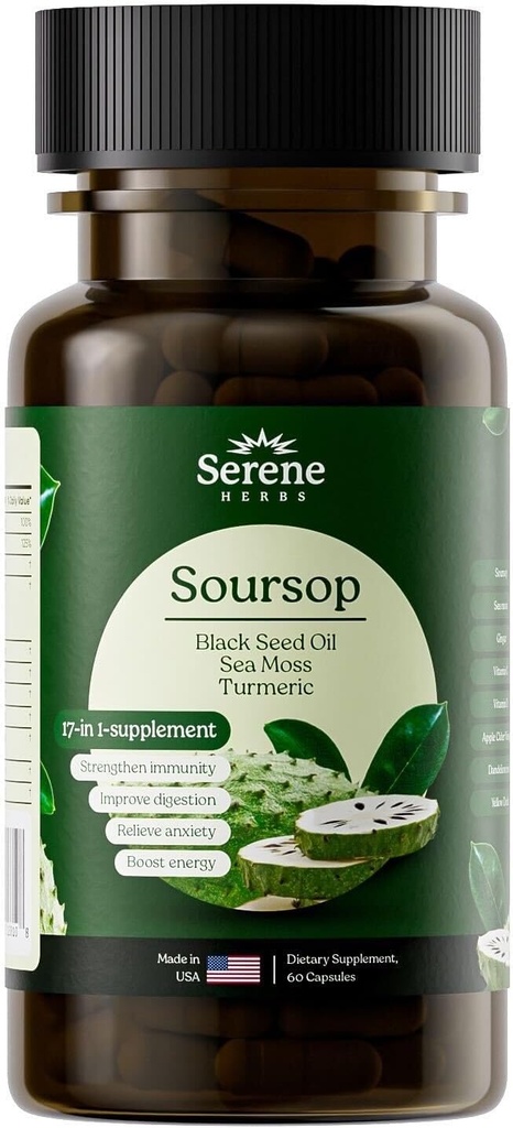 Serene urter 17- in-1 Sea Moss Kapsler med irske Seamoss, Black Seed Oil, Ashwagandha, gurkemeje & Bladderwrack - Avanceret immunitet, Energi & Gut Support - Natural Herbal Supplement - 60 Greve