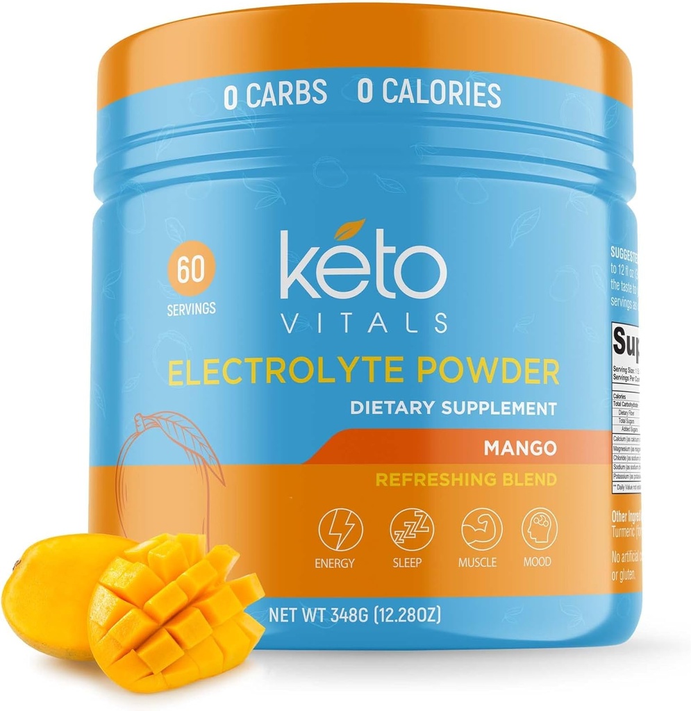 Keto Vitals Electrolytes Powder Dex124; Keto-Friendly Electrolytes with Kalium, Magnesium, Natrium, Calcium Dex124; Keto Electrolytes Supplement Energy Drink Mix 124; Sugar- Free, Zero Calories, Zero Carbs