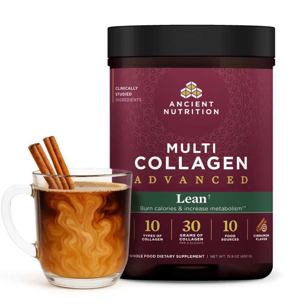 Ancient Nutrition Advanced Hydrolyzed Collagen Peptider Powder Protein Lean med Probiotika og C-vitamin, kanel, for kvinder & mænd, understøtter sund vægthåndtering & muskeltræning, 25 Servere