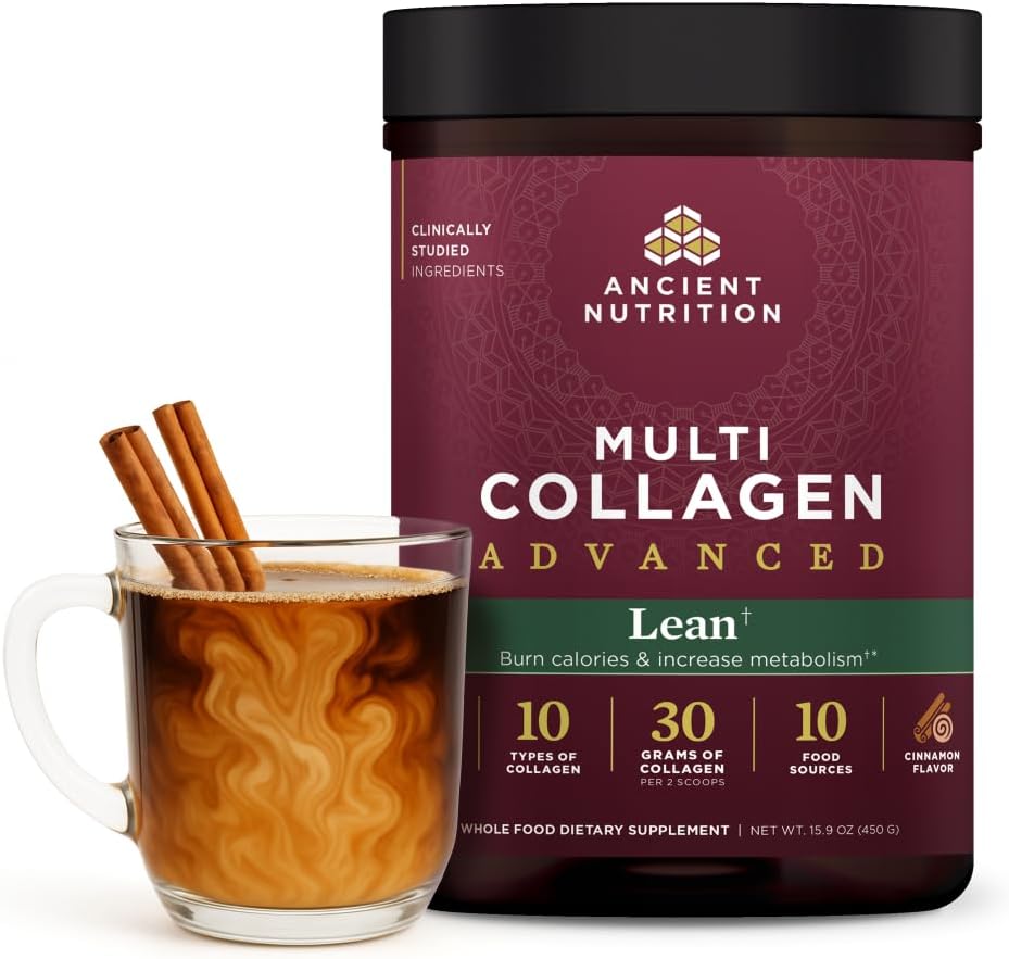 Ancient Nutrition Advanced Hydrolyzed Collagen Peptides Powder Protein Lean with Probiotics and Vitamin C, Cinnamon, for Women & Men, Supports Healthy Weight Management & Muscle Building, 25 Servings