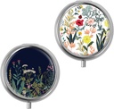 Mini Pill Box, Lille Pill Box, Bærbar Pill Box, Cute Pill Organizer til vitaminer, Medicin, Fiskeolie og Kosttilskud (hvide blomster + sorte blomster)
