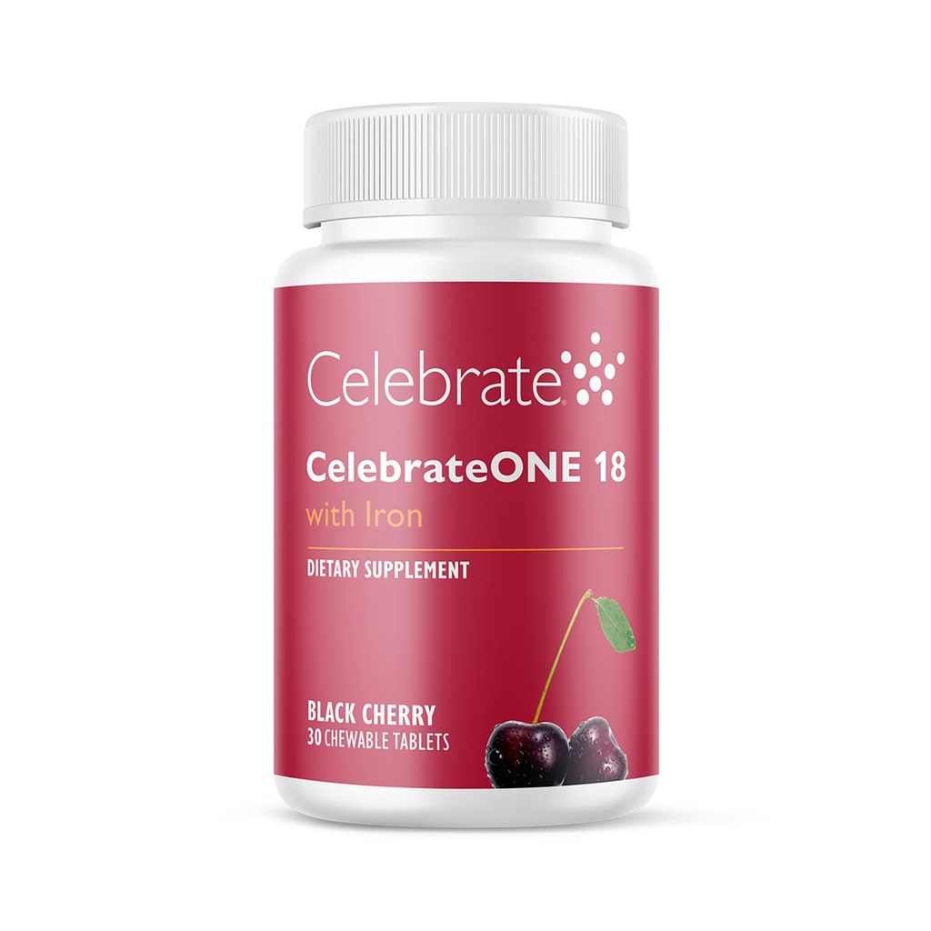 Celebrate Vitamin CelebrateONE 18 Chewables, 18mg Jern - En gang daglig Bariatric Multivitamin, Essential Vitamin & Minerals - Gastric bypass & Sleeve Gastrectomy Supplement - Black Cherry (30 tabletter)