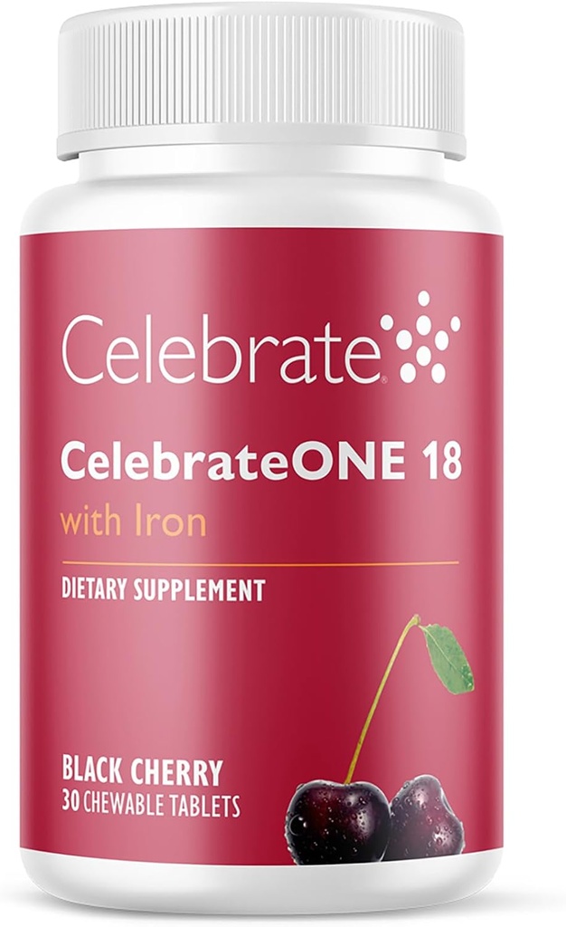 Celebrate Vitamins CelebrateONE 18 Chewables, 18mg Iron - Once Daily Bariatric Multivitamin, Essential Vitamins & Minerals - Gastric Bypass & Sleeve Gastrectomy Supplement - Black Cherry (30 Tablets)