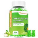 240MG Ginkgo Biloba Gummies med Ginseng og Magnesium, Ginko Biloba Supplements Gummies for Brain Focus, Mood and Memory for Voksen, 60 Cts