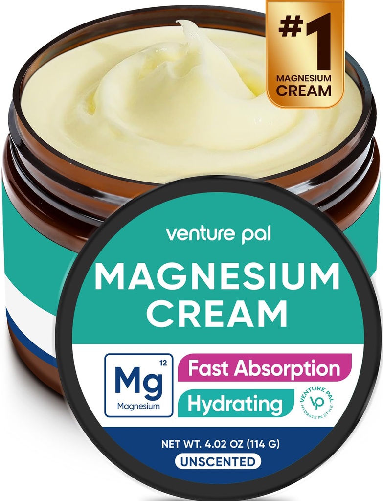 Venture Pal Magnesium Lotion, topisk Magnesiumcreme til søvn, ben kramper og smerter, muskelafslapning, rolig, fugtgivende supplement med kokosolie, Shea Butter & Hyaluronsyre, Sikker for børn