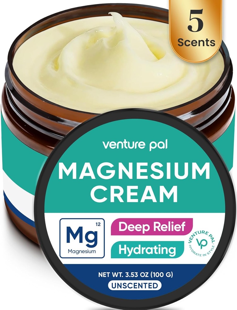 Venture Pal Magnesium Lotion, topisk Magnesiumcreme til søvn, ben kramper og smerter, muskelafslapning, rolig, fugtgivende supplement med kokosolie, Shea Butter & Hyaluronsyre, Sikker for børn