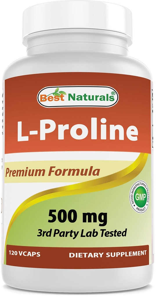 Bedste Naturals L- prolin Aminosyre Kosttilskud 500 Mg, 120 Tæl (817716014456)