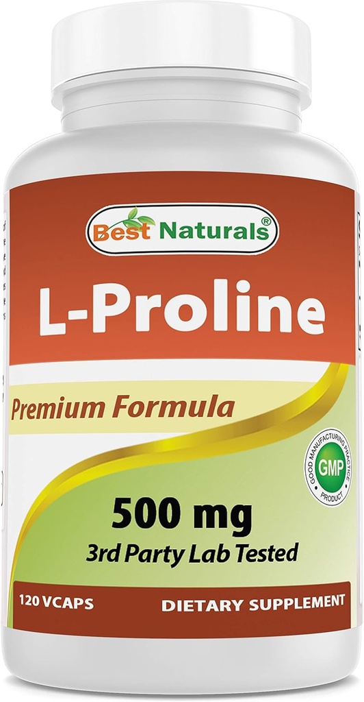 Bedste Naturals L- prolin Aminosyre Kosttilskud 500 Mg, 120 Tæl (817716014456)