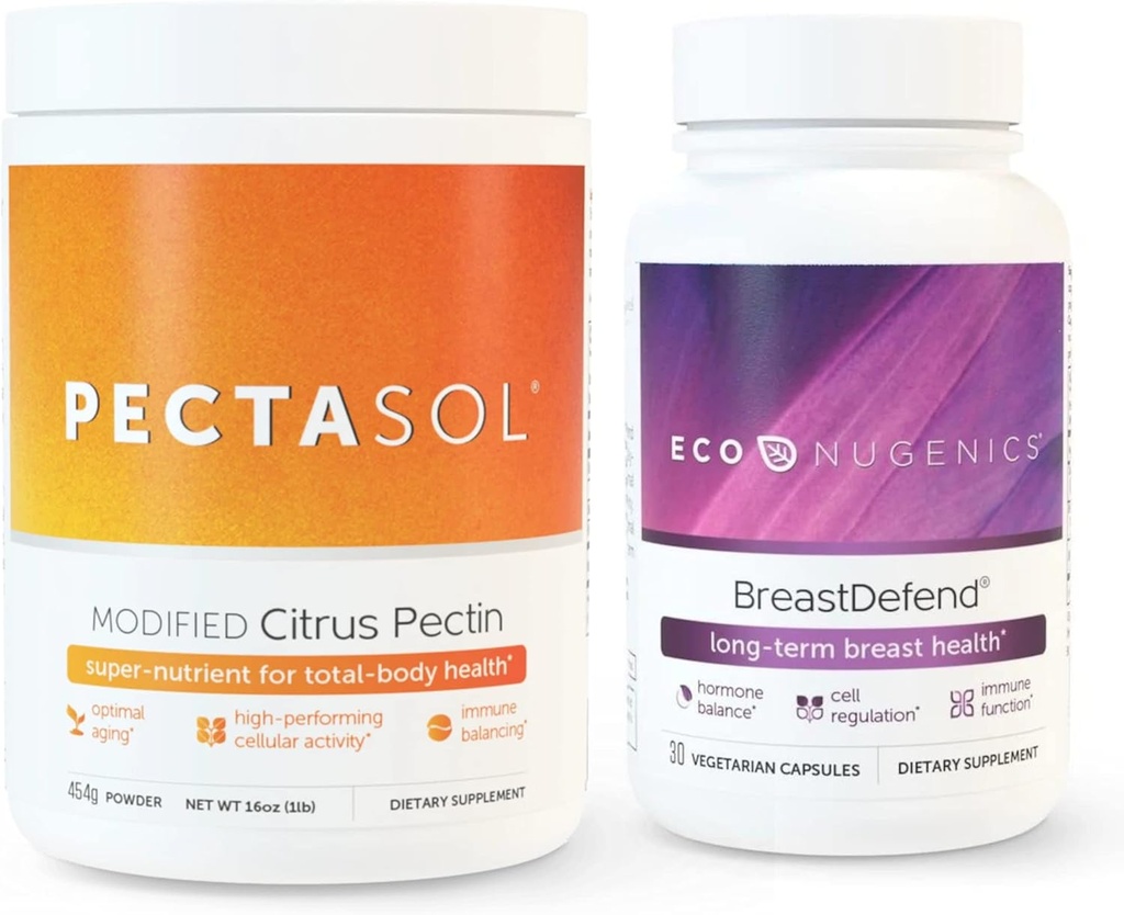 EcoNugenics fremmer Breast Health & Cellular Support - BreastDefend 30 kapsler + PectaSol- C Modified Citrus Pectin 454 Grams Bundle
