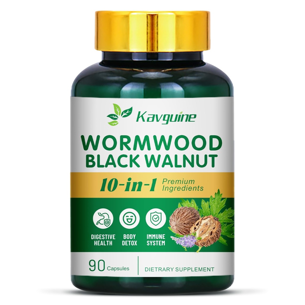 10 i 1 Ormwood Kapsler - 90 Kapsler Supplement, Black Walnut Hulls, Cloves, Black Pepper, Gurkemeje Curcumin Root, Pebermynte Leaf, Understøtter Klip sundhed & fordøjelsesbalance