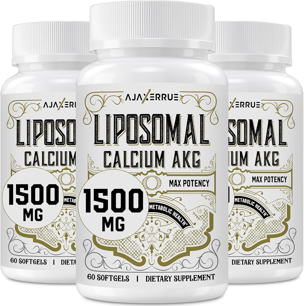 Liposomal Calcium AKG Supplement 1500 MG (Alpha- Ketoglutarsyre), Høj Absorption, mere effektiv end AAKG, Ca AKG for lang levetid, Alder Defense, Cellular Energy, Metabolic Function, 180 Softgels