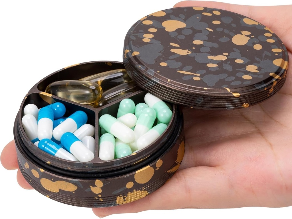 3 Compartment Metal Pill Organizer - Portable Travel Case for Pocket Purse, Daily Medicine Container, Vitamin and Fish Oil Holder, Supplement Box