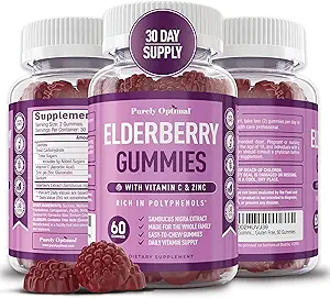 Rent Optimal Elderberry Gummies - Immunitet Support med C-vitamin & zink, Organic Black Elderberry Extract, Vegan, Non- GMO, Gluten- Free, 60 Greve