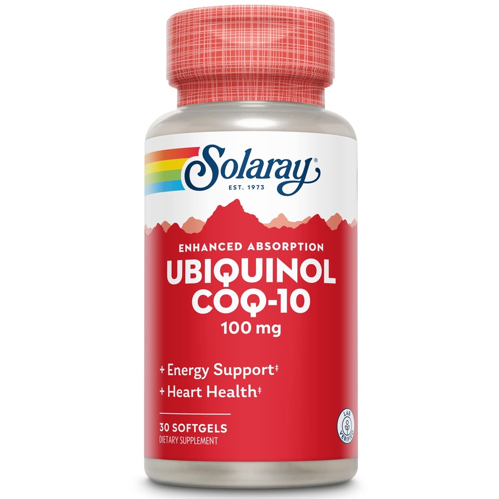 Solaray Ubiquinol CoQ- 10 100mg Enhanced Absorption Softels - Ubiquinol CoQ10 Supplement for mænd og kvinder, Coenzym Q10- 30 Softels