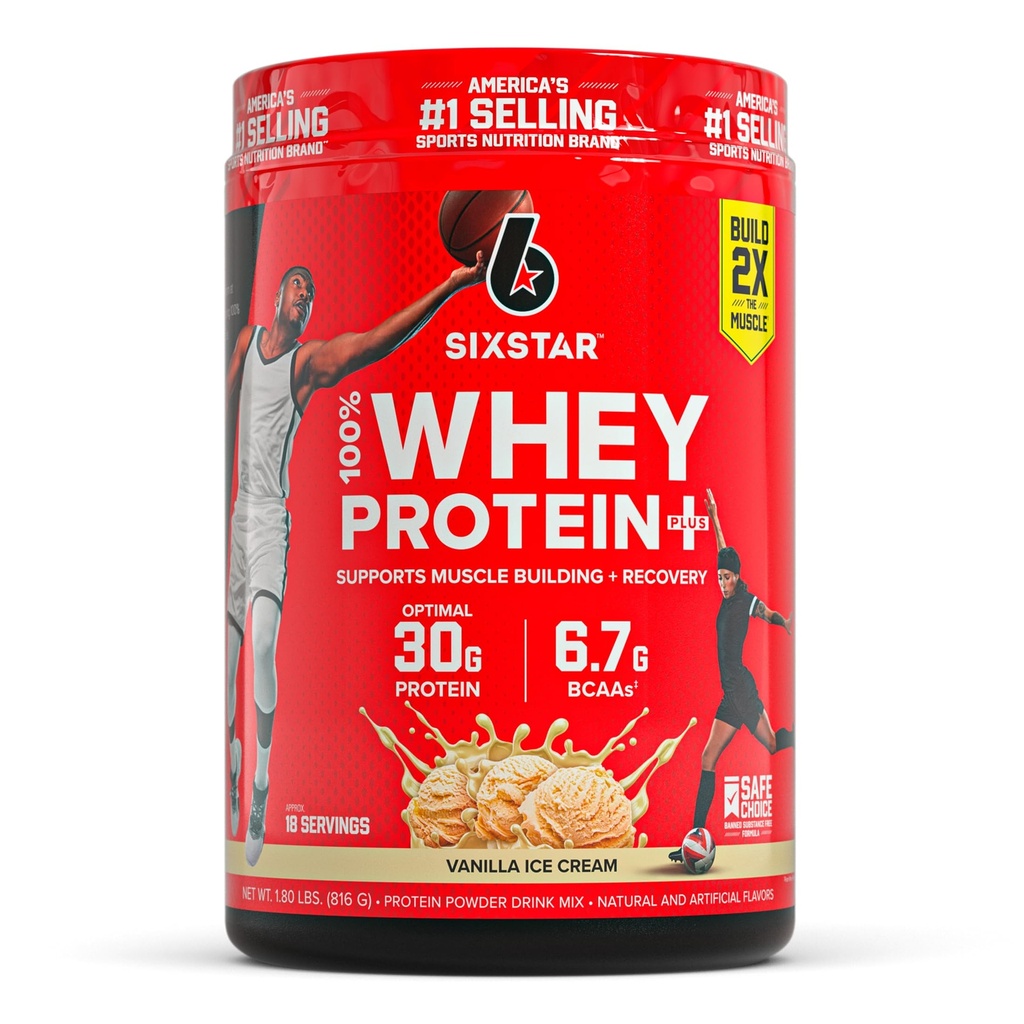 Six Star Whey Protein Powder Plus - Muscle Building & Recovery Formel med Whey Isolate Powder, BCAA, 30g Protein, Immun Support - Post- Workout Supplement - Vanilla Cream, 1,8 lbs