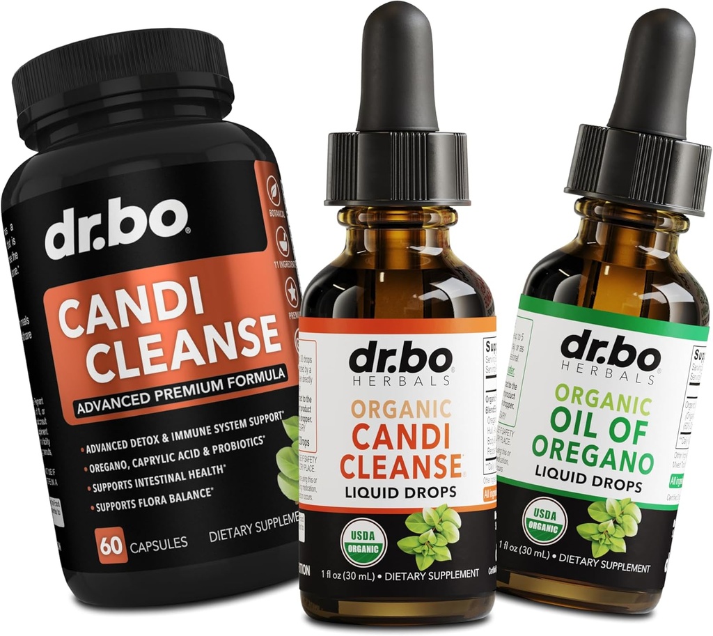 Candi Cleanse & Oregano Oil Drops - Organic Oil of Oregano Drops Liquid & Black Walnut Wormwood - Ekstra styrke Overvækst Balance Complex, Natural Oral Gut Cleanser Detox sundhed kosttilskud kapsler
