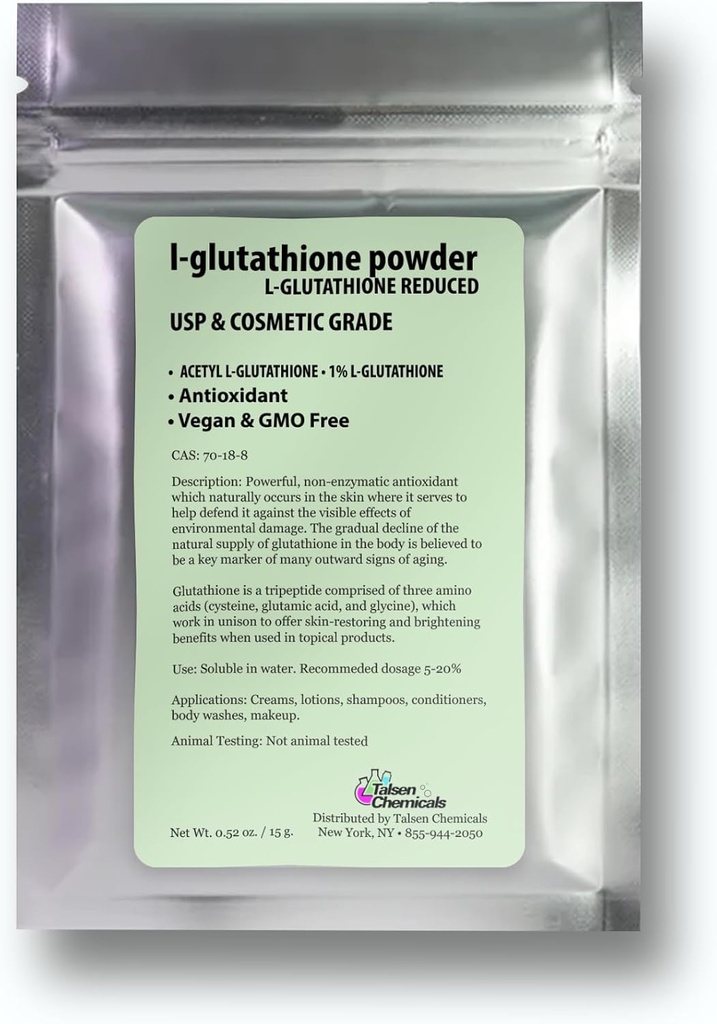 Reduceret L- Glutathion Powder DIY Cosmetic Grade Pure Glutathion Organisk pulver til hud, (0,5 Ounce / 15 gram)