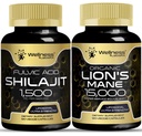 WELLENess LABSRX Lions Mane Supplement kapsler - 120 Greve - Mushroom supplement, Brain Supplements for Memory and Focus Shalajit Pure Himalayan Organic Capsules med naturligt Ocouring Fulvic Acid