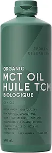 Sports Research Organic MCT Olie - Keto & Vegan MCTs C8, C10 fra Coconuts - Fedtsyrehjerne & Kropsolie, Non- GMO & Gluten Free - Flavorless Oil, Perfekt i kaffe, Tea & Protein Shakes - 32 oz