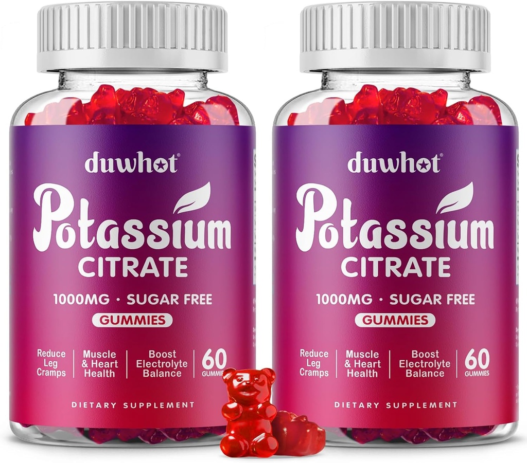 Kalium Citrate 1000mg gummies, Kalium supplement til voksne kvinder & mænd, Support Leg Cramp & Muscle Health, 120 tyggetabletter