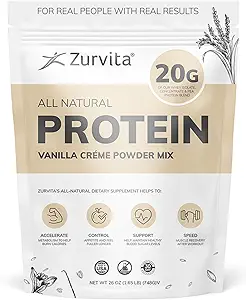 Zurvita - Vanilla Crème Protein Powder- Protein, Probiotika, Ingen kunstige sødestoffer, 24 + Vitamin & Min, 140 Cal / Scoop - 26oz (20 Servere)