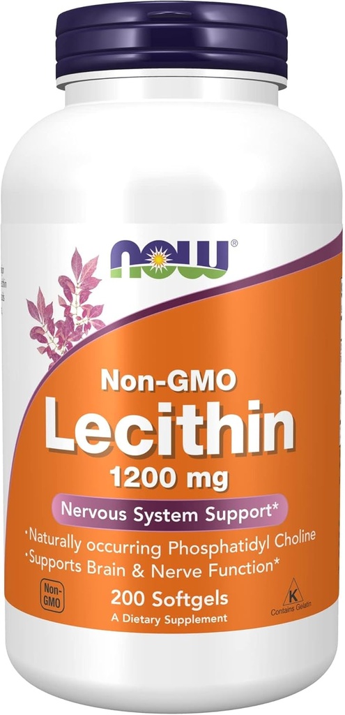 Now Foods Supplements, Lecithin 1200 mg med naturligt forekommende Phosphatidylcholin, 200 Softgels