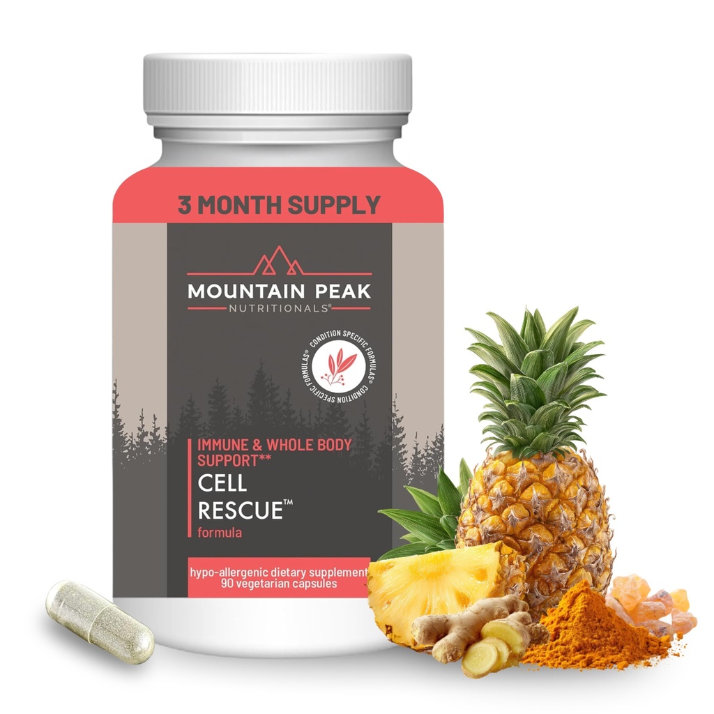 Mountain Peak Nutritionals Cell Rescue - Antioxidant immunforsvar supplement med gurkemeje, Ginger Root, og Bromelain - Understøtter intestinal sundhed & hele kroppen (90 kapsler)