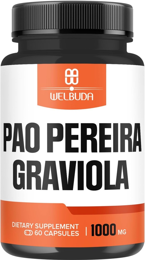 600 mg Pao Pereira Extract 10: 1 med 400mg Graviola Soursop - immunsystem, Komfortabel Mood, Body Balance & Strength Support - 60 Veggie Kapsler