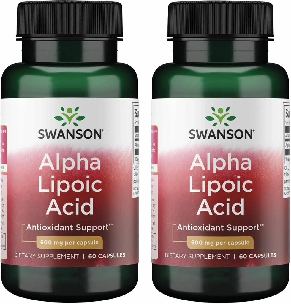 Swanson Alpha Lipoic Acid - Natural Supplement Support Sunde blodtryksniveauer allerede inden for et normalt område - fremmer kulhydrat Metabolisme - (60 kapsler, 600 mg hver) (2 pakke)