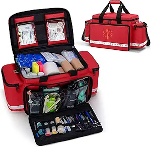 Trunab Emergency Responder Trauma Bag Tom, Professionel førstehjælp Kits Storage Medical Bag med Indre Dividers og No- Scratch Bottom, Ideel til EMT, EMS, Paramedics, Rød, BAG KUN