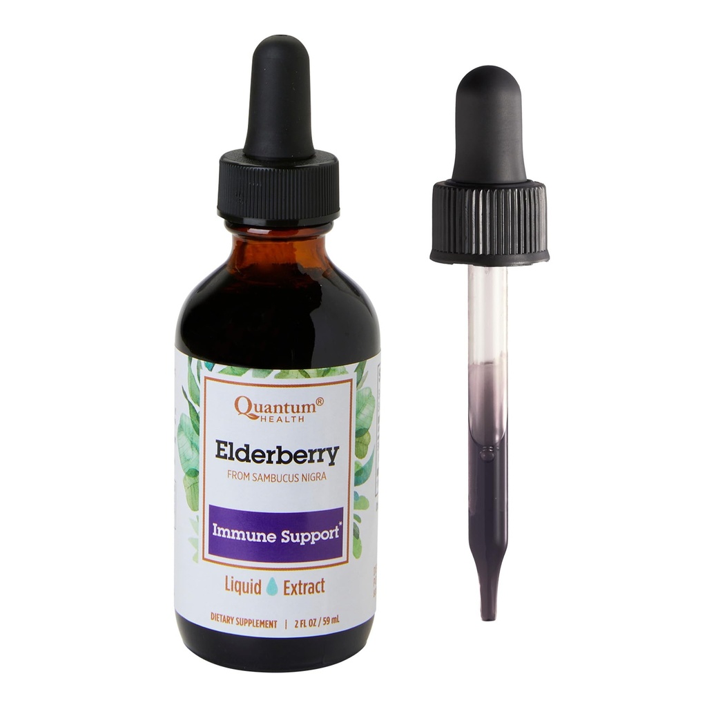 Quantum Health Black Elderberry Liquid Extract Sambucus Nigra immunsupport Formel 700mg - Daglig Wellness Boost af potente antioxidanter til kvinder & mænd - Høj dosis, hurtig absorption, Vegan - 2 Fl Oz