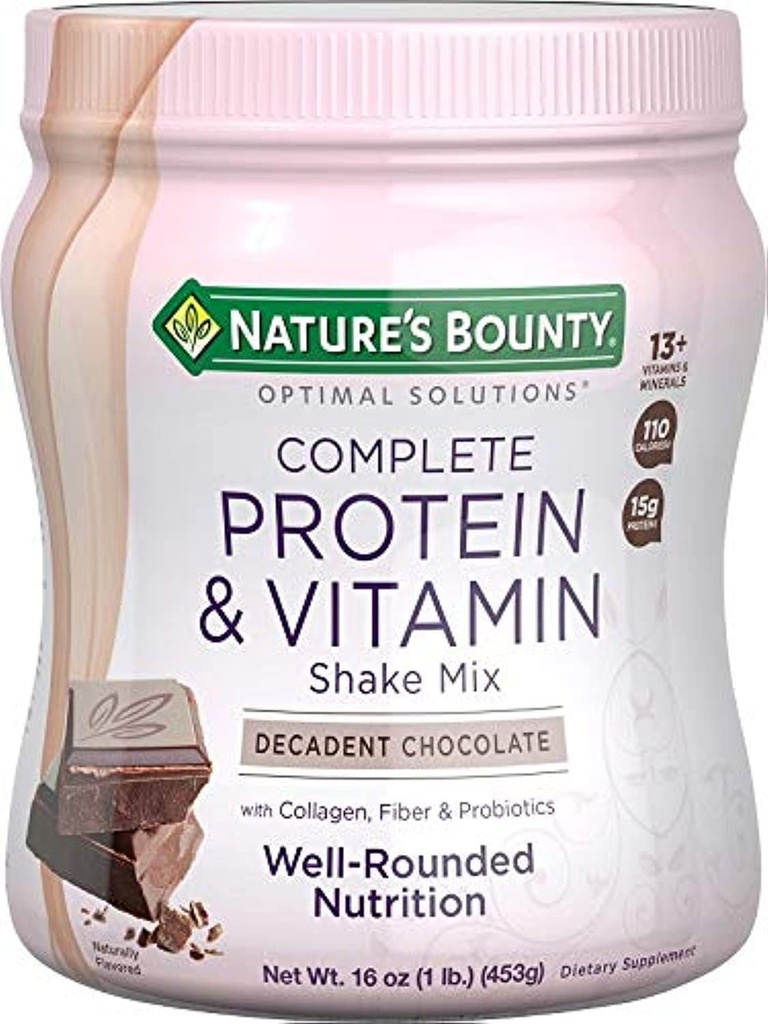 Komplet protein & Vitamin Shake Mix af naturens Bounty Optimal løsninger, Indeholder C-vitamin til immunforsvar, Dekadent chokolade flavor, 1 LB