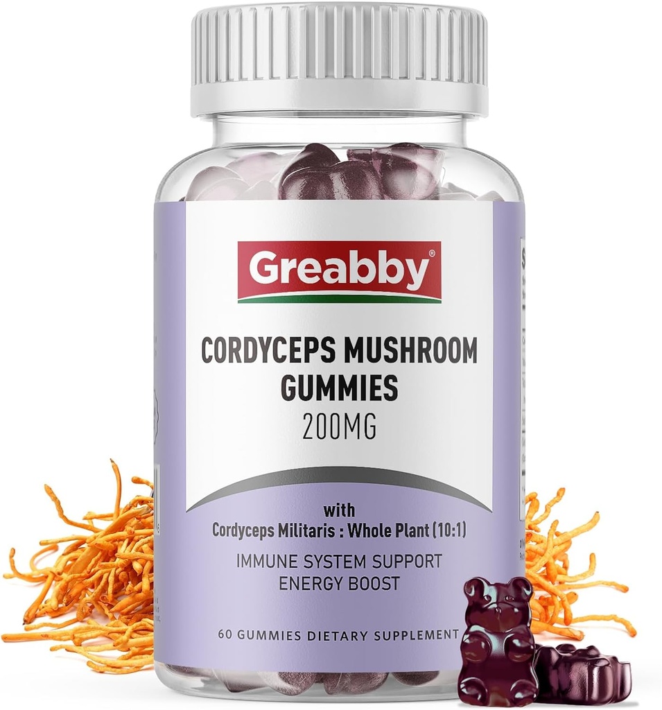 Cordyceps 2000mg Gummies, Svampe Urtetilskud, Cordyceps Mushroom Extract - Cordyceps Mushroom Gummies, Natural Energy (60 Greve)