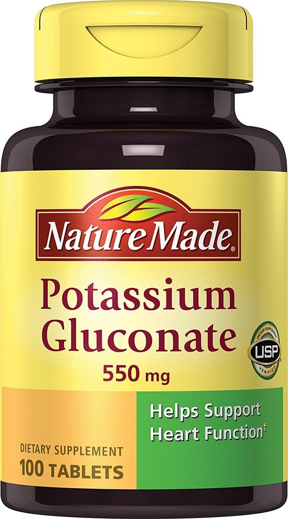 Nature Made Kalium Gluconate 550 mg, Kosttilskud til hjertetilskud, 100 greve (pakke med 3)