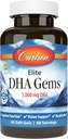 Carlson - Elite DHA Gems, 1000 mg DHA, Wild Catht, Sustainable Sourced, Brain Function & Sund Vision, 60 Softgels