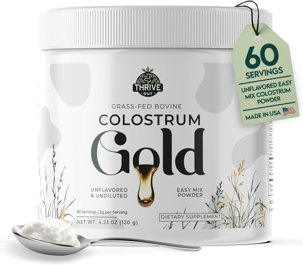 Colostrum Gold - Premium Grass- Fed Bovine Colostrum Powder supplement til immunitet, Gut Sundhed, Muskel & Wellness - Daglig Superfood støtter hår, hud, negle - Kvinder og mænd - Unflavored, 60 Servere