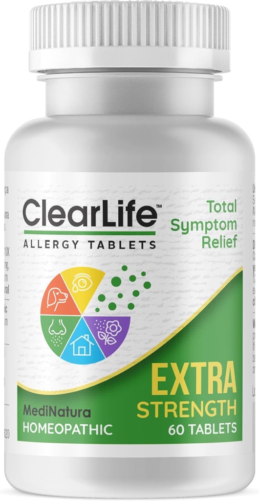 ClearLife Extra Strength Multi- System Allergi Lempelse Homøopatisk Remedy - 15 kraftfulde Actives Give Potent Maksimal Indtrængen, Itchiness & Sinus Pressure Relief - Non- Drowsy - 60 tabletter
