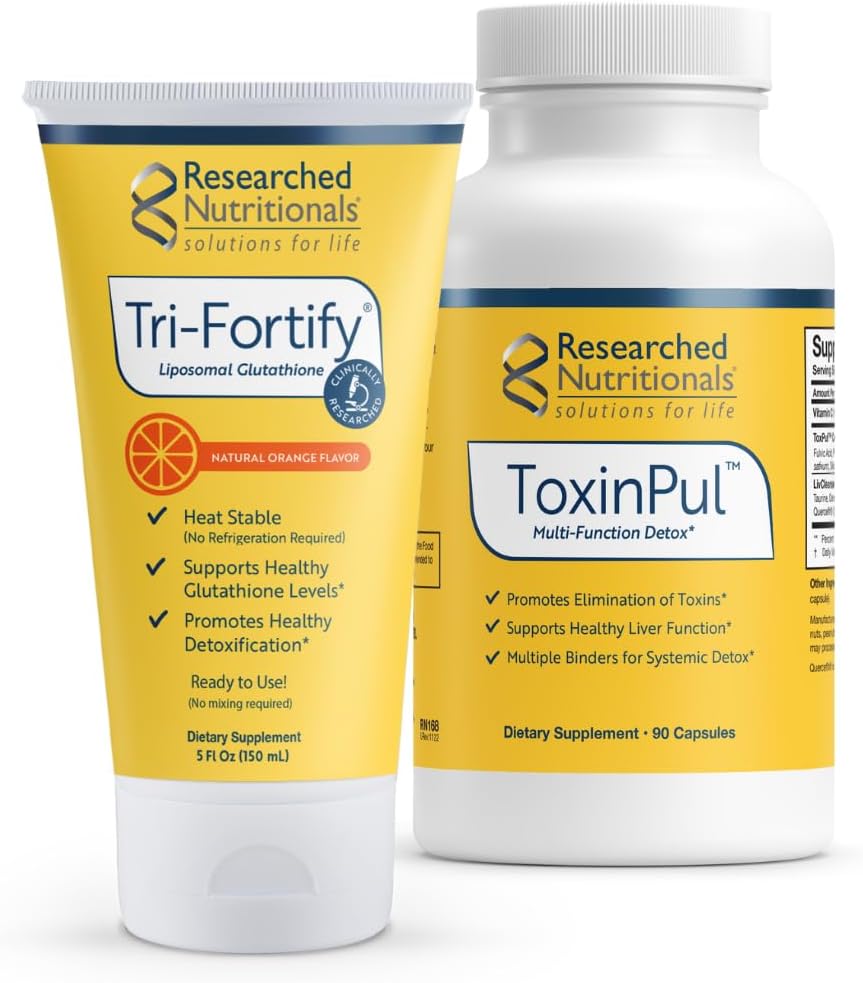 Researched Nutritionals Revitalized Detox Duo - for immunforsvar, leversundhed eller en fuld krop Detox rense - Tri- Fortify Orange Liposomal Glutathion (450mg) Liquid & ToxinPul (2 stykke sæt)