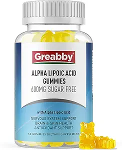 Alpha Lipoic Acid 600mg Gummies, Sugar Free Chewable ALA Supplement for Antioxidant & Nervesystemet Support, Brian & Skin Health, Pineapple Flavor, 120 Count